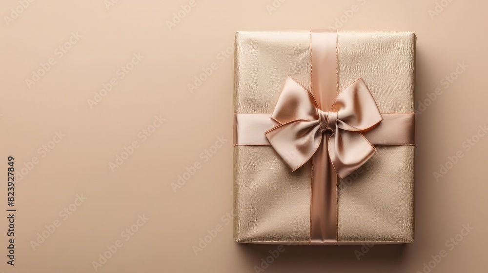 High-Angle View of Stylish Gift Box with Bow on Minimalist Background High-Angle View of Stylish Gift Box with Bow on Minimalist Background