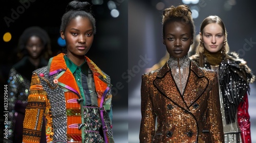 Three Models Strutting on Runway at Fashion Show