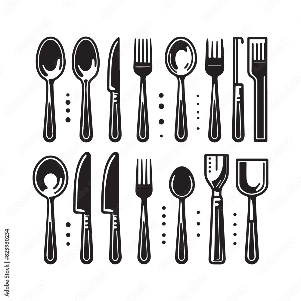 Black Vector Cutlery Set: Perfect for Kitchen and Dining Designs Black Vector Cutlery Set: Perfect for Kitchen and Dining Designs