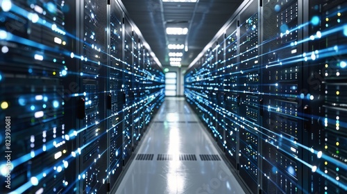 Rows of Servers in a Data Center Hallway