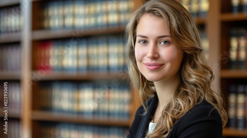 Woman Standing in Front of Bookshelf