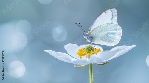 A Delicate Encounter: White Flower and Butterfly