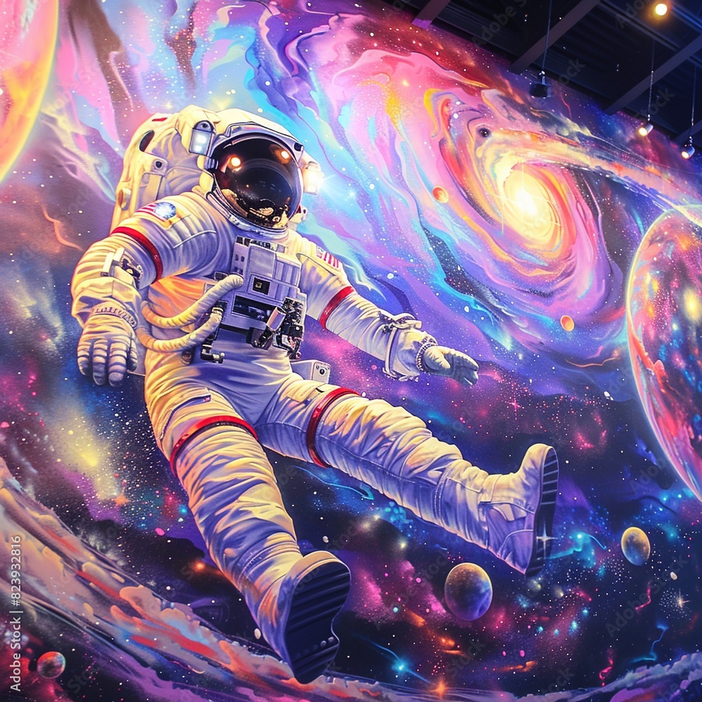 Astronaut floating through a colorful nebula Astronaut floating through a colorful nebula