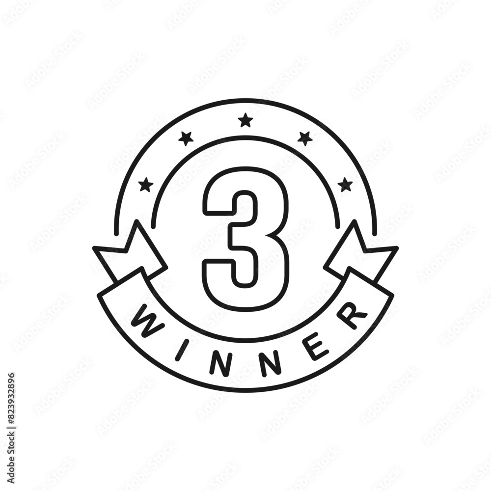 Third winner label sticker. Number three badge icon flat style isolated on white background. Vector illustration Third winner label sticker. Number three badge icon flat style isolated on white background. Vector illustration
