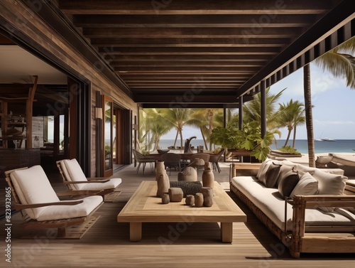 Relaxation in a Modern Beach House Living Area During Daytime © P-O-P