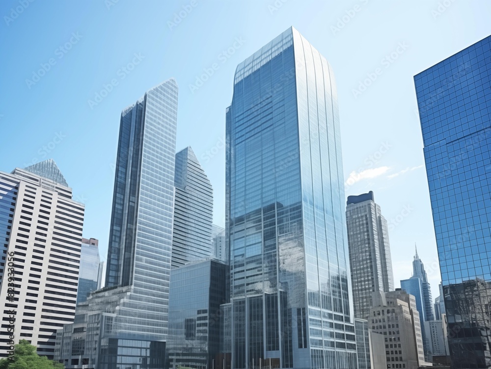 Skyscrapers Towering Under the Midday Sun in the City