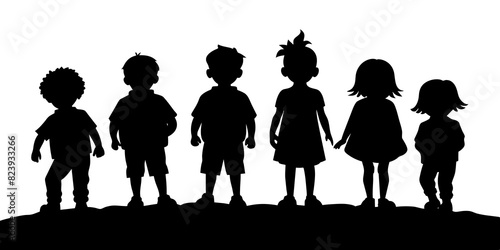 Children kids silhouette set, vector silhouette of children.