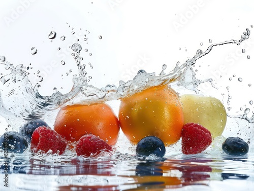 fruits on water in white background