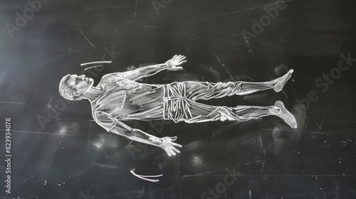 Human body outline in white chalk photo