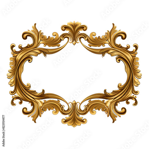 Baroque gold picture frame isolated on transparent background, png, cut out