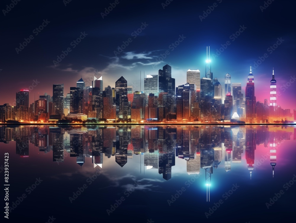 Fototapeta premium Twilight Reflections in the City's Waterfront