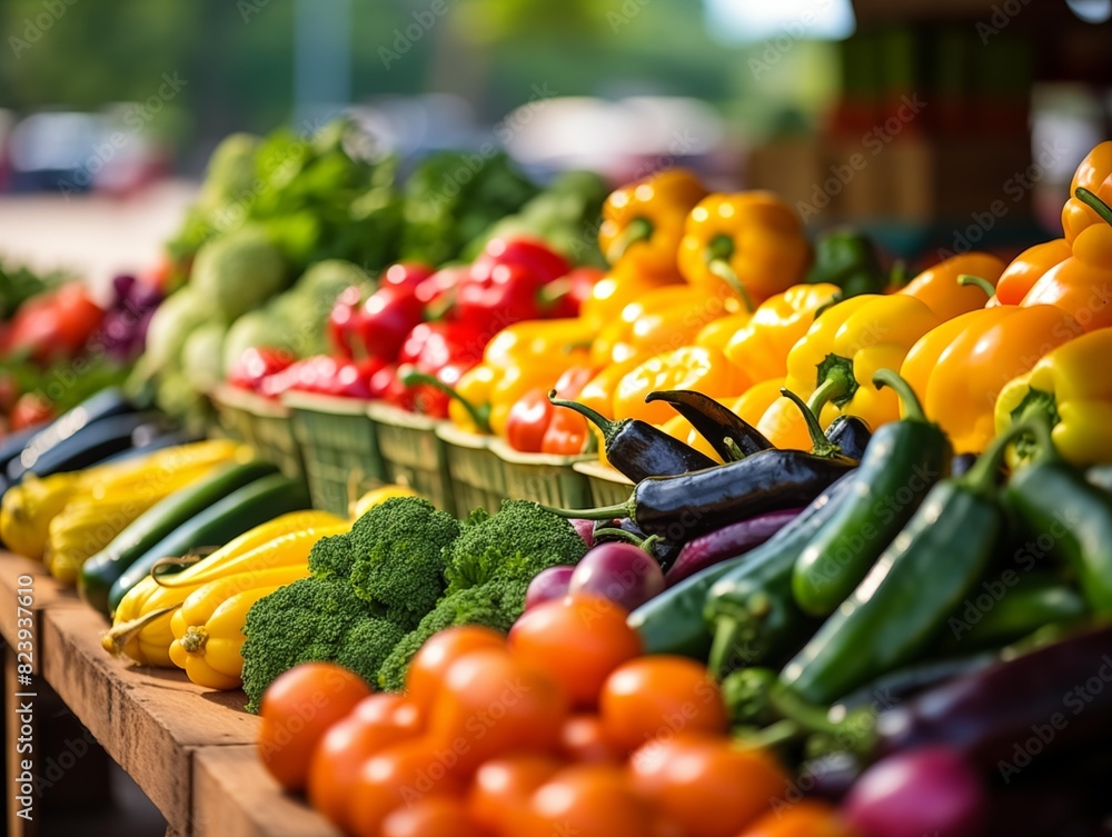 Vibrant Vegetables on Display at a Sunny Farmer's Market