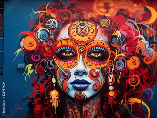 Vibrant Street Art Depiction of a Woman on a City Wall  Daytime