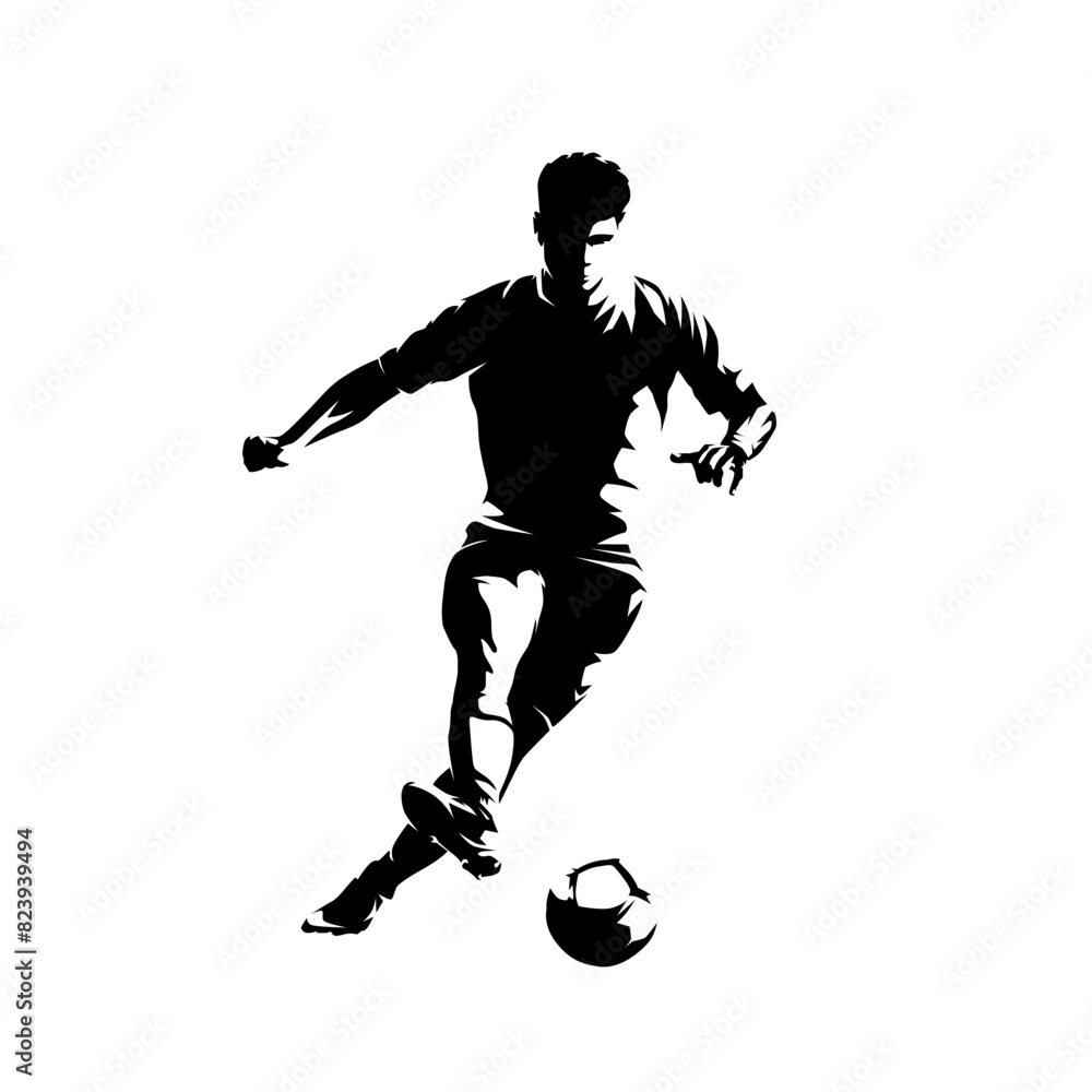 Football player, kicking ball soccer, abstract isolated vector silhouette