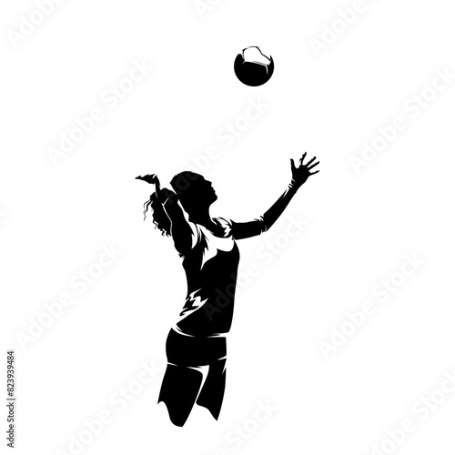 Volleyball player, woman, female team sport athlete, isolated vector silhouette