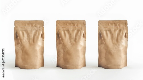 Brown craft paper bag with stitched edges on a white background.

