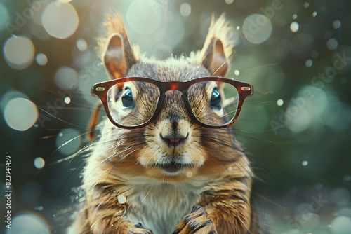 a squirrel wearing glasses with a cute face photo