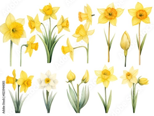 Narcissus watercolor daffodil flowers on white background © XTSTUDIO