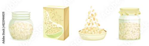 Oatmeal as Whole-grain Food and Cereal Vector Set