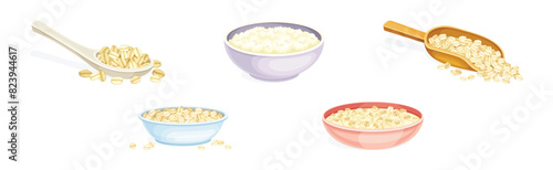 Oatmeal as Whole-grain Food and Cereal Vector Set