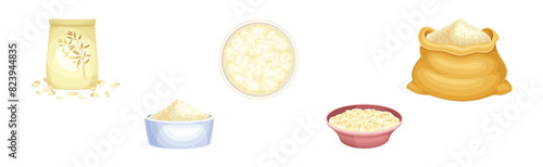 Oatmeal as Whole-grain Food and Cereal Vector Set