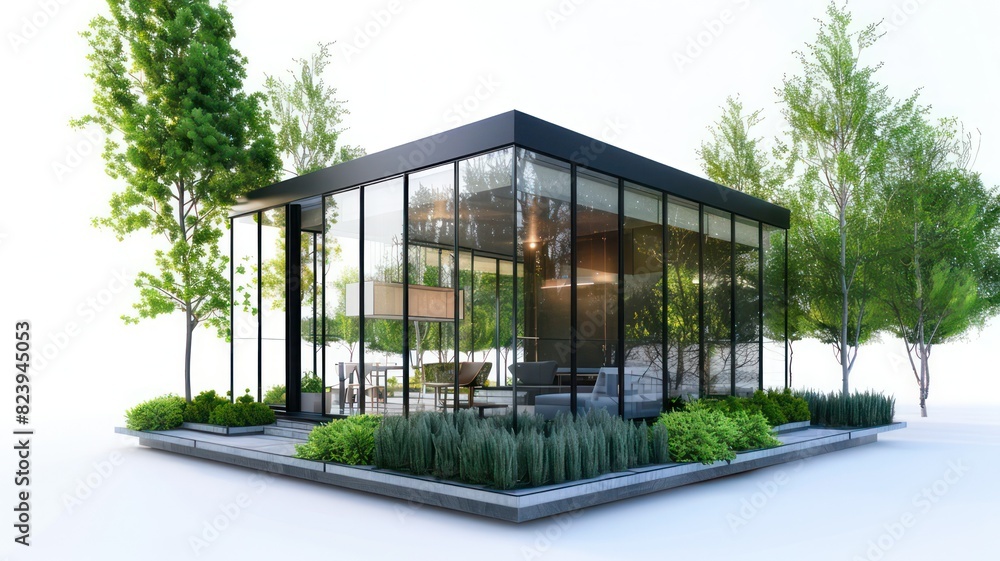 Cube glass house isolated on white created with Generative AI Cube glass house isolated on white created with Generative AI