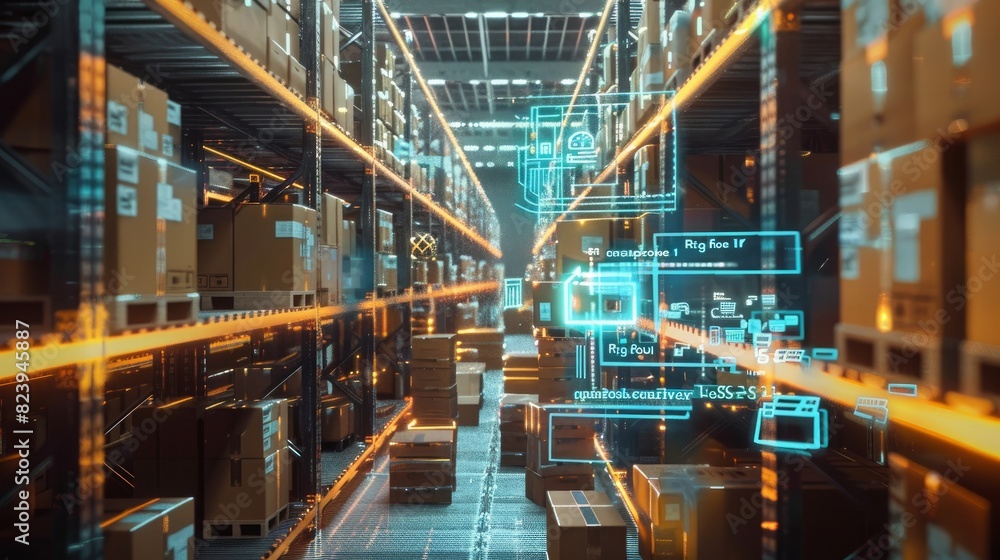 IoT-powered brains manage a smart warehouse, optimizing efficiency with connected devices.