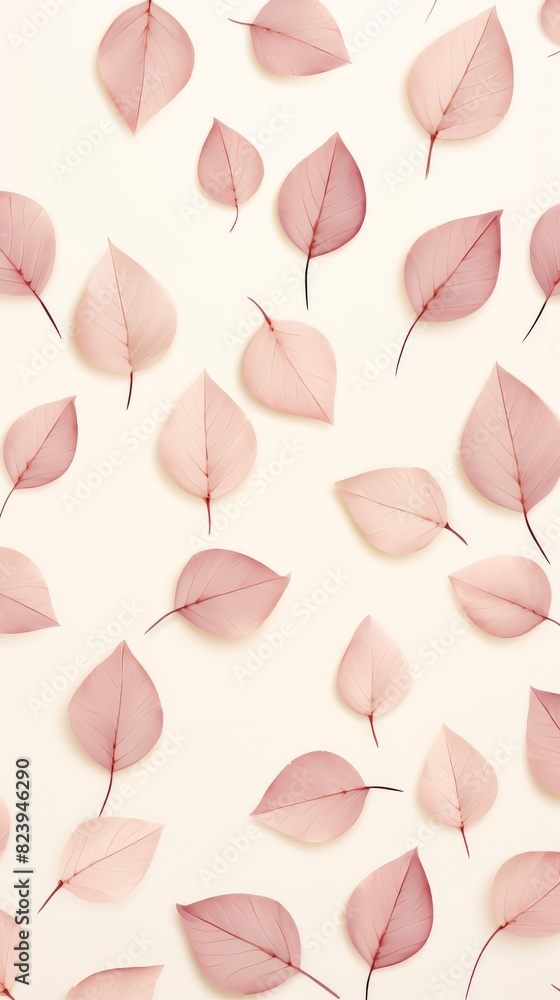 Several pink leaves floating in the air Several pink leaves floating in the air