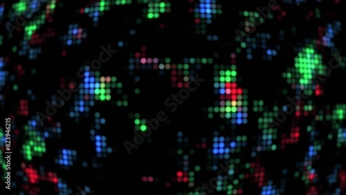 Animated technological background with colored glowing dots and fading out