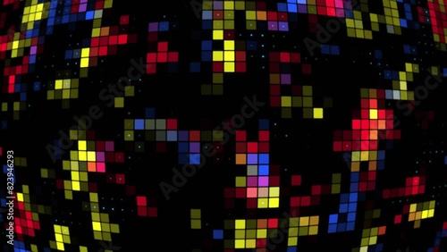 Animated technological background with colored glowing cubes and fading out