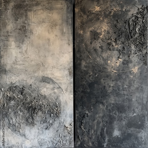 A diptych on canvas, each panel's texture echoing the other, creating a visual and tactile dialogue between the two pieces of the artwork.