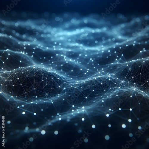 Network visualization: interconnected nodes and lines on a dark blue backdrop, symbolizing complex data connections.