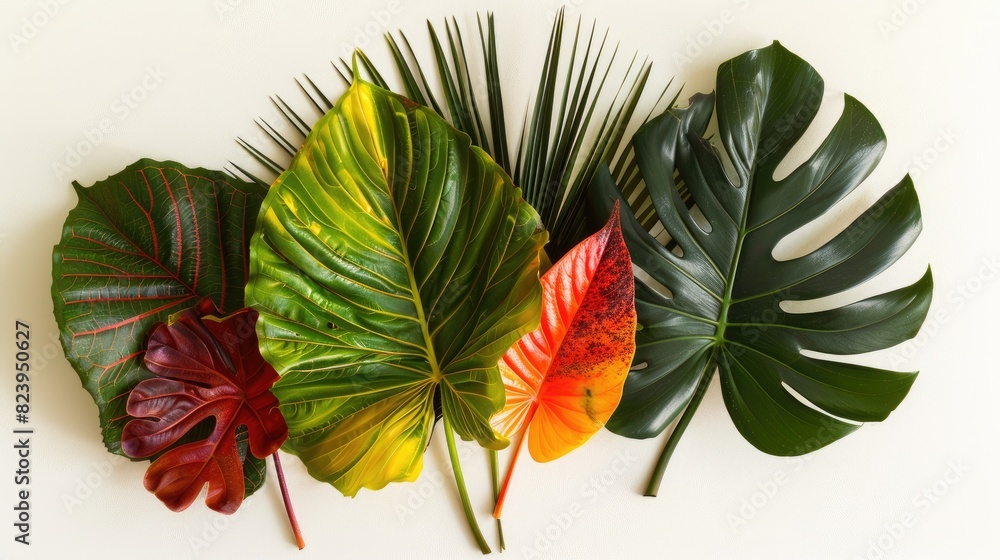 Trio of Diverse Leaves Dancing on White Canvas Trio of Diverse Leaves Dancing on White Canvas