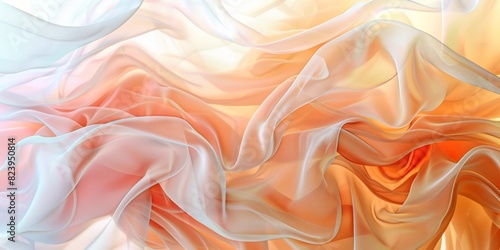 Abstract silky waves in soft orange, white, and pink colors with a smooth texture