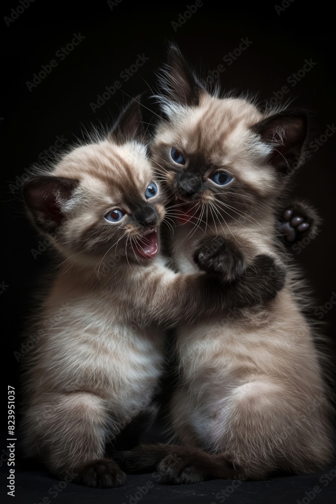 Two kittens are hugging each other and making funny faces Two kittens are hugging each other and making funny faces