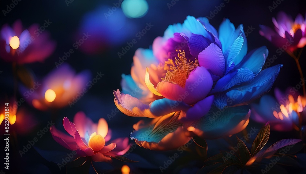 Fototapeta premium Rainbow colored peony with a dark background