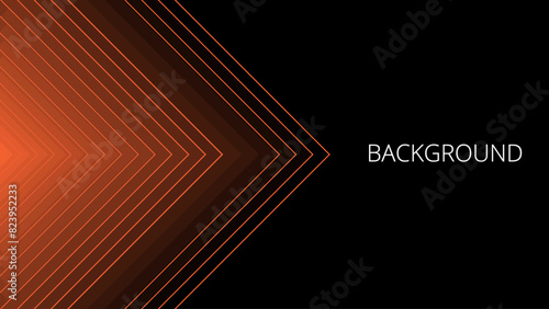 Black abstract background with orange triangular pattern, modern geometric texture, diagonal rays and angles
