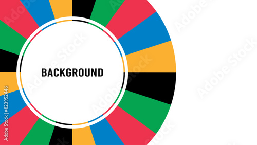 Sport background with rainbow pattern. Summer Olympic Games 2024 in Paris news banner. Round frame	
