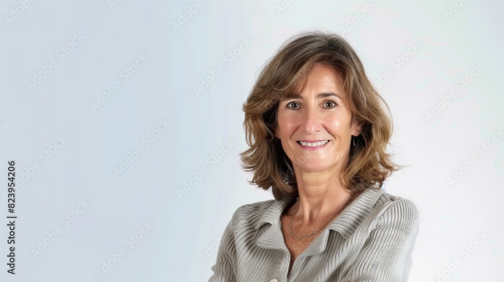Obraz premium portrait of a smiling Mature brunette businesswoman looking at the camera on white background