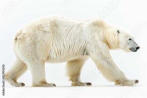 White Bear. Majestic Arctic Animal with Furry Fur and Sharp Claws Walking on a White Background © Popelniushka