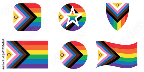 collection vector set. Intersex Progress Pride flag. New LGBTQ Pride Flag. New  Updated Intersex Inclusive Progress Pride Flag. Banner Flag for LGBT, LGBTQ or LGBTQIA plus Pride.