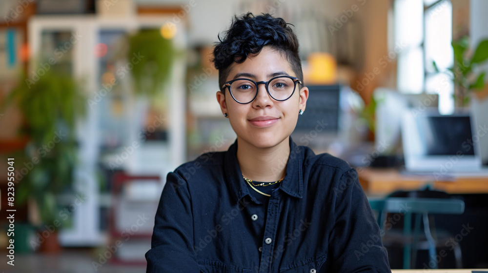 Fototapeta premium Non-Binary Individual in Creative Co-Working Space