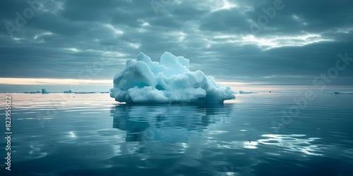 Ice block floating peacefully in a serene ocean under cloudy sky. Concept Nature, Ice Sculpture, Ocean, Clouds, Serenity photo