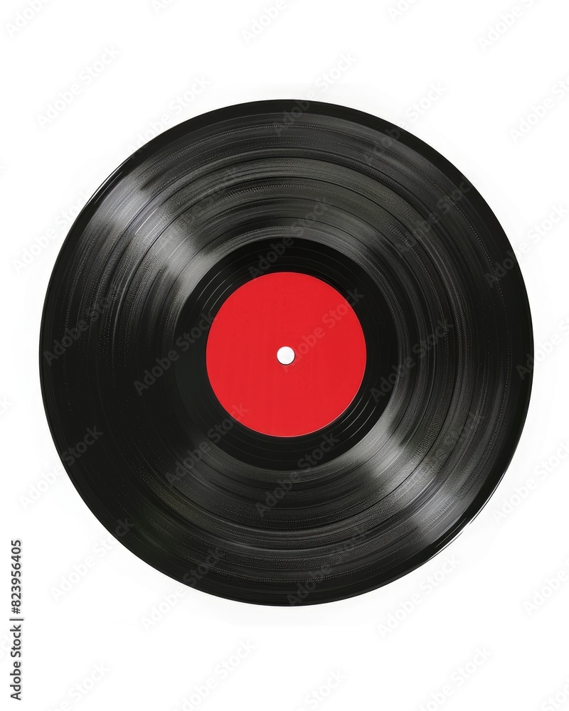 Fototapeta premium Music Label. Vintage Vinyl 33rpm Record with Red Label on Black Background