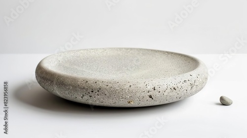 isolated round stone plate on white background minimalistic product photography