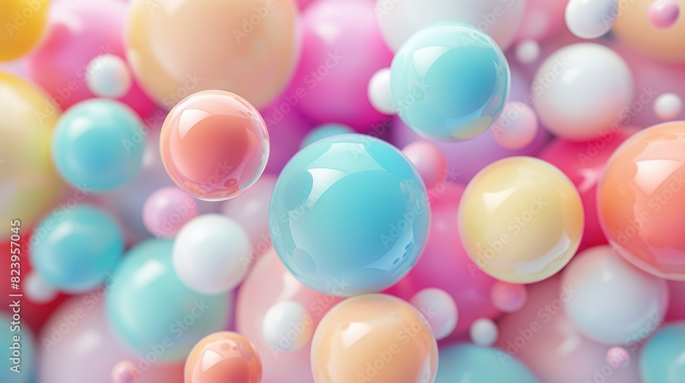 3D Spheres. Abstract Background Design with Pastel Colored Geometric Shapes 3D Spheres. Abstract Background Design with Pastel Colored Geometric Shapes