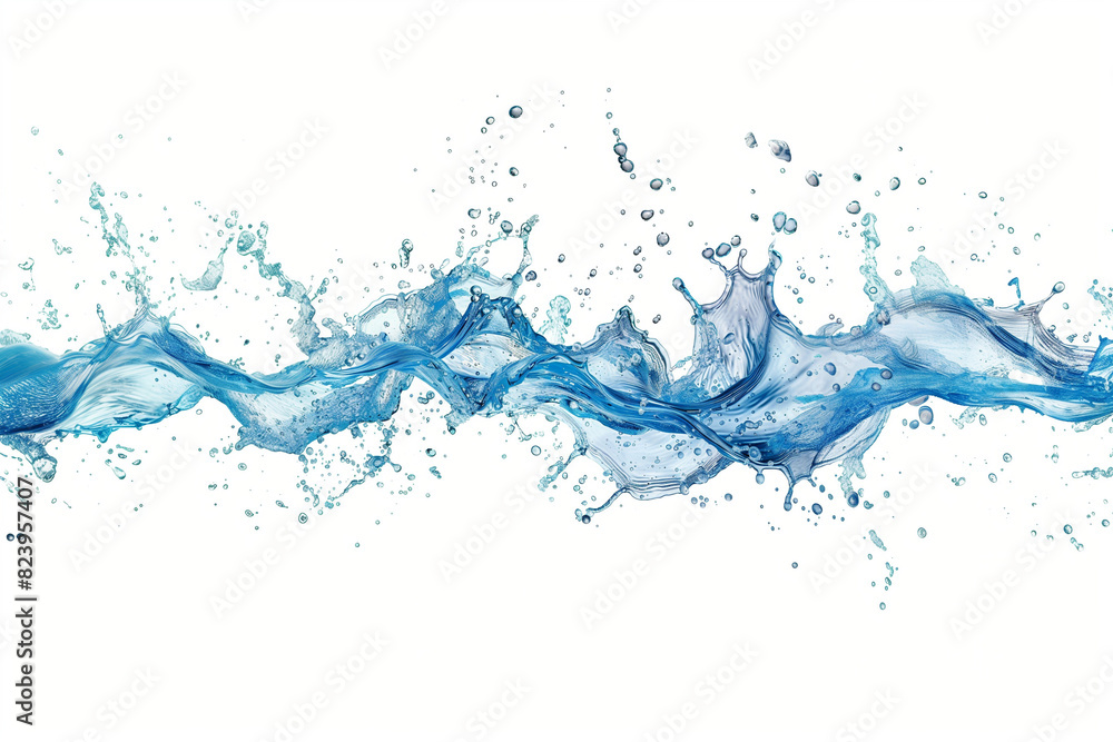Blue water swirl splash with bubbles on a white background, showing liquid in the shape of a flowing wave.
Blue water swirl splash with bubbles on a white background, showing liquid in the shape of a flowing wave.