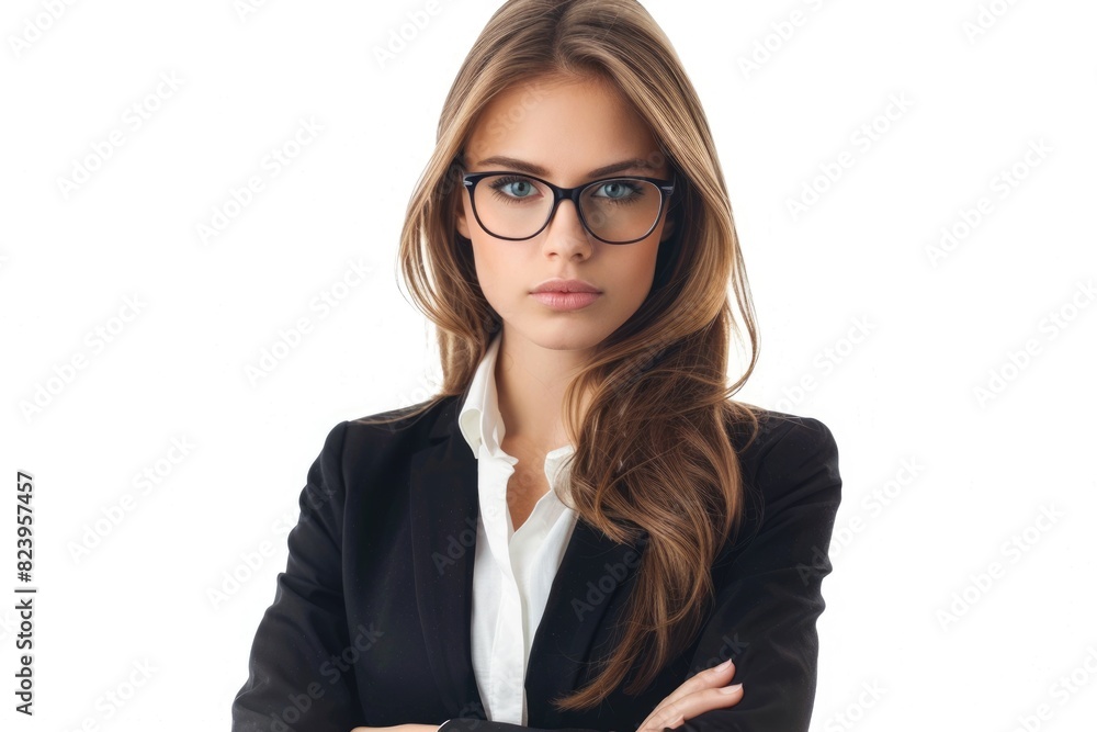 Businesswoman Isolated On White. Portrait of a Woman in Formal Business Attire in Office Setting Businesswoman Isolated On White. Portrait of a Woman in Formal Business Attire in Office Setting