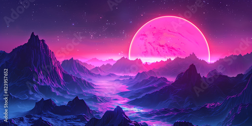 Retro Vaporwave Art Transports Viewers to a Sci-Fi Fantasy Realm, Futuristic Nostalgia photo