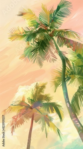 summer time palm trees  sunshine vibrant pastel colors  illustration